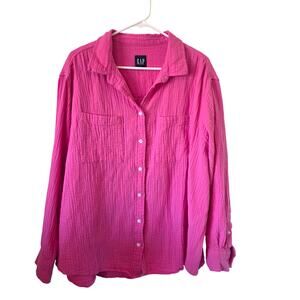 GAP Womens Cotton Gauze Button-Down Long Sleeve  Shirt Size XL Pink